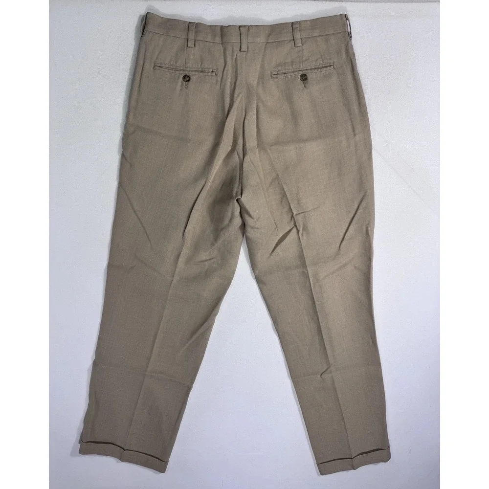 Jos. A. Bank Traveler's 100% Linen Dress Pants 36x30 Pleated Cuffed Tan Beige